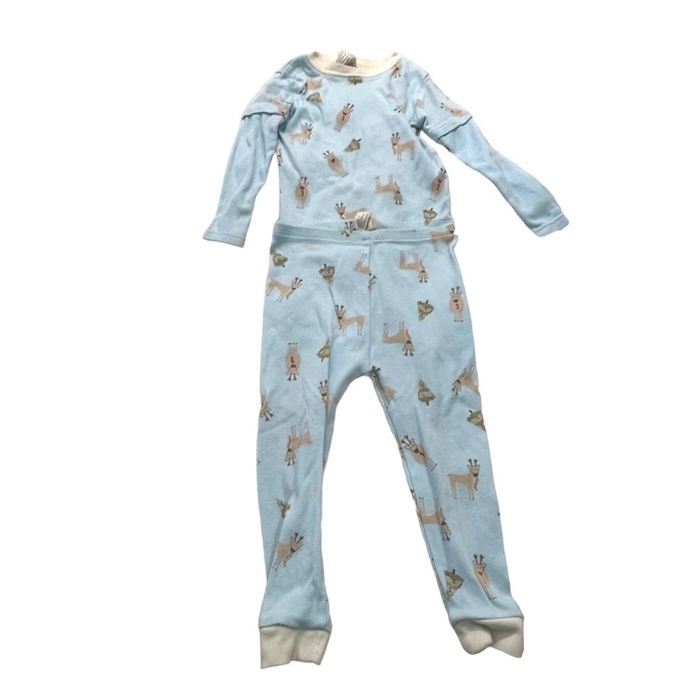 George Kids Organic Baby Size 24 Months Pajama Set Light Blue Christmas Reindeer